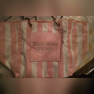 Victoria's Secret Pink and White Striped Tote Bag